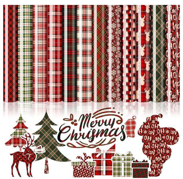 Collection of Christmas-themed paper rolls with patterns and decorative elements on a white background.
