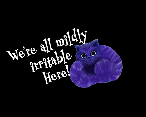 Purple cat illustration with text on a black background