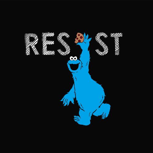 Blue cartoon character holding a cookie with 'REST' text above on a black background